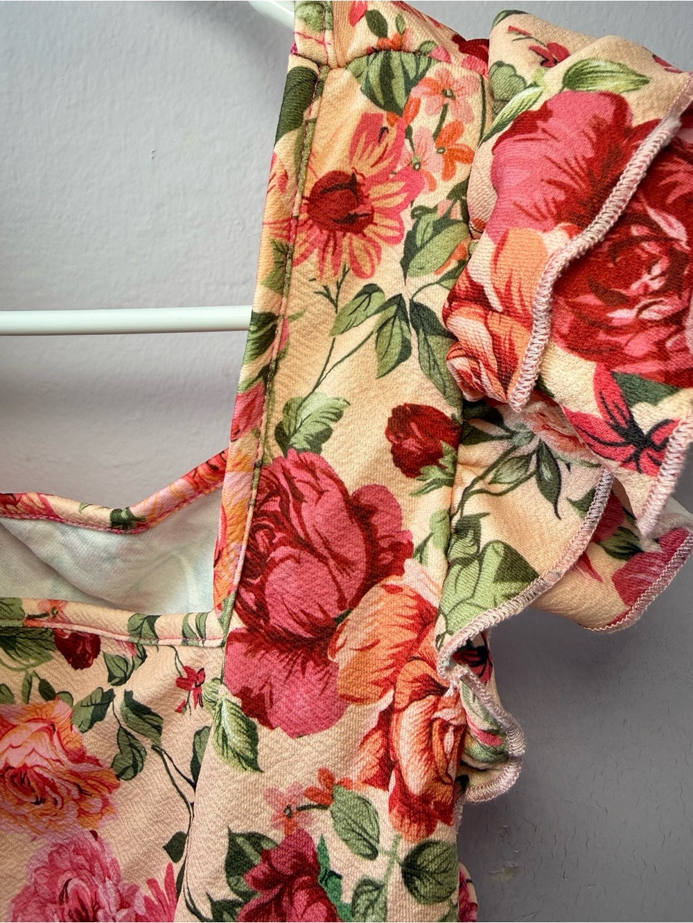 “SHEIN Floral Ruffle Tank Top XL Square Neck Sleeveless Pink Green Summer” - Picture 5 of 5